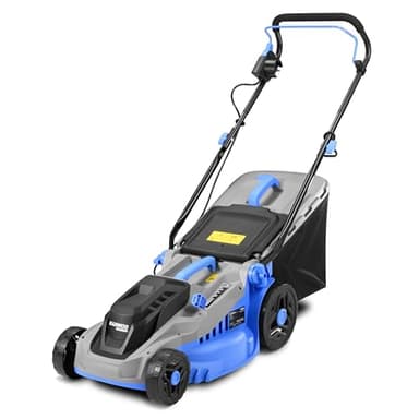 Kanwod KGALM-1638 Tondeuse électrique de 38 cm de Large, 1600 W, Hauteur de Coupe réglable sur 5 Niveaux de 30 à 75 cm, bac de ramassage de 42 litres, 3400 TR/Min