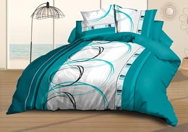 Housse de Couette 220x240 + 2 taies - Microfibre Douce et résistante - Entretien Facile - Roue-Libre Turquoise
