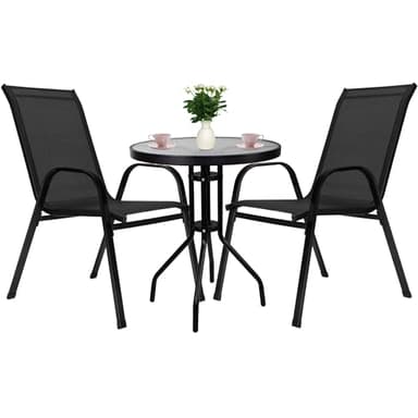 Ensemble de Meubles de Jardin 2+1 2 Personnes avec Table étanche + 2 chaises Noires pour Balcon terrasse Springos