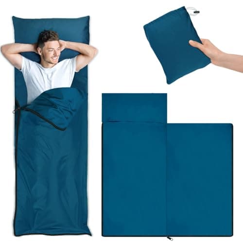 YARVPUV Drap de Sac de Couchage d'été - Bleu - Sac à Viande, Ultra léger - Petit Format Une Fois Plié - 220 x 90 cm - Sacs de Couchage et Coutil