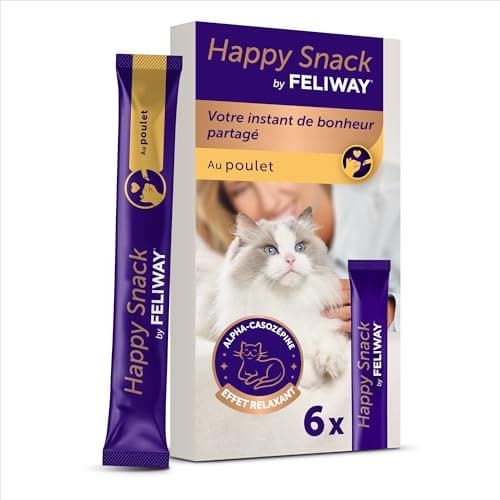 Happy Snack by FELIWAY - Friandise Onctueuse Relaxante pour Chat - Appréciée par 86% des Chats - sans Somnolence - Au Poulet - 6 Sticks de 15g