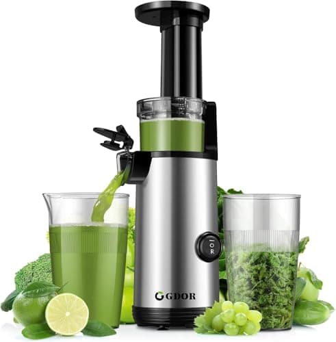 GDOR Compact Extracteur de Jus Puissant Extracteur de Jus de Fruits et Légumes Facile à Nettoyer Juicer Machine Faible Bruit Juicer, Rendement élevé en Gus Extracteur Jus 600ml Brosse Incluse Sans BPA