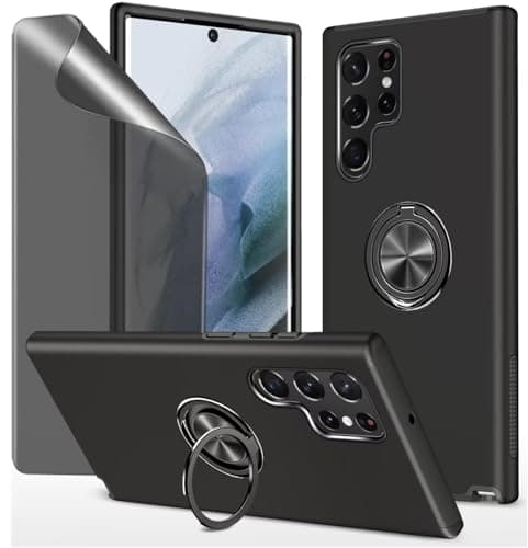 Dechyi Privacy Coque pour Samsung Galaxy S22 Ultra 5G Housse Etui avec Anti-Espion Verre trempé avec Support de Bague résistant aux Chocs résistant aux Rayures PC Silicone Heavy Duty-Noir