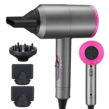 Seche Cheveux Lonique, Euakee Professionnel 2000W Séchage Rapide, Chaud et Froid Hair Dryer Puissant 3 Vitesses 2 Températures 1 Diffuseur 2 Concentrateur Thermo Protect pour Famille Voyage (Gris)