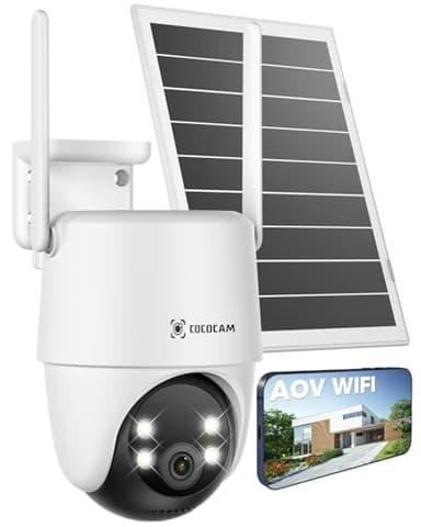 COCOCAM 24/7 Enregistrement AOV Camera Surveillance WiFi Exterieure sans Fil, Batterie 10000mAh Panneau Solaire 8W, 2K PTZ, Détection IA, Suivi par l'IA, Vision Nocturne 30 Mètres