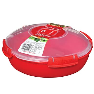 Sistema Micro-ondes Round Récipient alimentaire/Bol de cuisson - Cuiseur vapeur de 1,3 L - Rouge/Transparent
