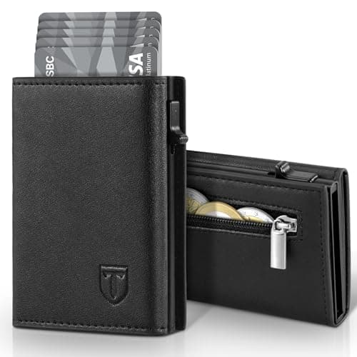 TENBST Portefeuille Homme en Cuir, Porte-Cartes avec Blocage RFID, 8 Porte Carte Crédit, Porte Carte Bancaire avec Compartiment à Billets et Poche à Monnaie - Boîte Cadeau