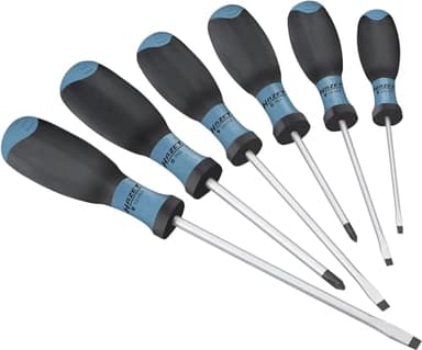 HAZET Jeu de tournevis 810SPC/6 I 6 pièces avec manche antidérapant à 3 composants pour une transmission de force élevée I surface chromée mate, 4x profil à fente, 2x profil cruciforme'.