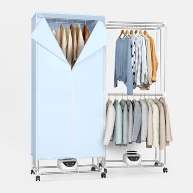 Innotic Sèche Linge Electrique Chauffant, 2 Niveaux Séchoir à Linge Pliable, Etendoir Linge Electrique avec 4 Roues, 1500W Séchage Rapide, Grande Capacité, Acier Inoxydable, Bleu