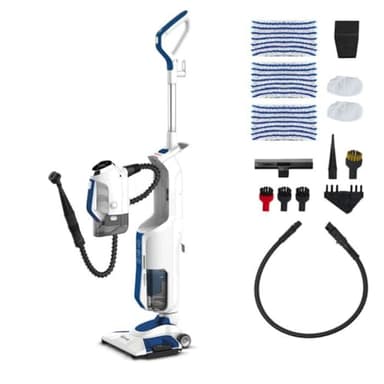 Polti Vaporetto 3 Clean_Blue PTEU0299, Aspirateur de Sol Nettoyeur Portable, 3 Produits en 1, 14 Accessoires fournis, 3 réglages à Vapeur, Aspiration cyclonique sans Sac, Blanc/Bleu