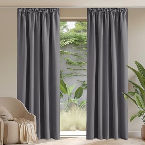 PONY DANCE Rideau Occultant Galon Fronceur - Rideau Thermique Isolant Anti Chaleur/Froid Bloquer Lumiere, Decoration pour Chambre Salon Maison, L140xH245 cm, 2 Pièces, Gris