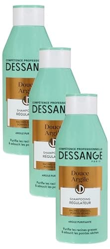 DESSANGE - Shampoing Régulateur Douce Argile - Formule Enrichie En Argile Purifiante - Purifie Les Racines & Adoucit Les Pointes - Pour Racines Grasses, Pointes Sèches - 250 ml (Lot de 3)
