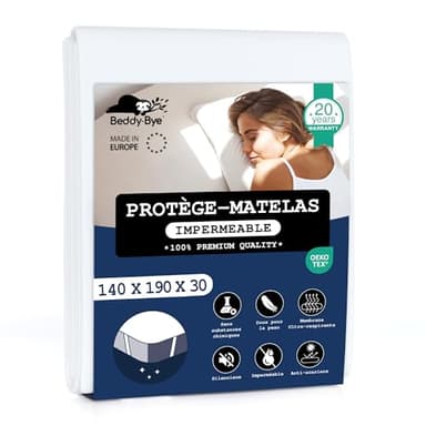Beddy-Bye Protege Matelas 140x190 Impermeable Respirant Infroissable Certifié Oeko-Tex - Alese 140x190 Impermeable avec 4 Coins Élastiques Éco-Responsable - Blanc