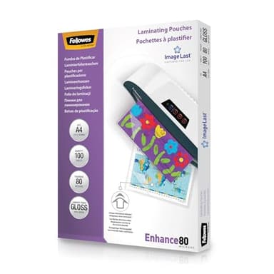 Pochettes de plastification Fellowes au format A4, 80 microns, Pack de 100 Feuilles à plastifier, Finition Brillante, Technologie ImageLast Aspect Haute Qualité, Idéal pour les photos et affiches