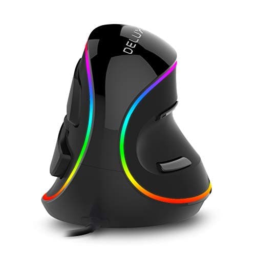 DELUX Souris Ergonomique Filaire, Souris Verticale avec RVB, Souris Optique pour Droitier, 4000 DPI, 6 Boutons Programmables, Repose-Poignet Amovible, Grande Main (M618PLUS RGB)
