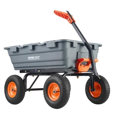 VEVOR Chariot à Benne basculante, capacité de Charge 544 kg​, Chariot de Jardin en polyéthylène Robuste avec Cadre en Acier, poignée Convertible 2 en 1, Roues 330 mm, brouette Utilitaire pour pelouse