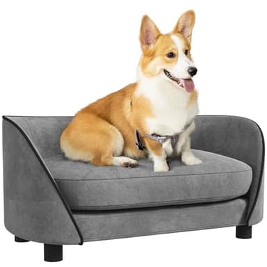 PawHut Canapé pour Chien, canapé pour Chat, Coussin Doux, Housse Amovible et Lavable, revêtement en Velours néerlandais, pour Chiens de Petite à Moyenne Taille, Gris