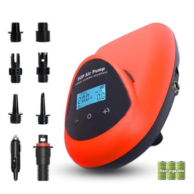 TONSIM Pompe Électrique Sup Rechargeable 20 PSI - Haute Pression, Gonflage et Dégonflage Rapide avec Batterie Rechargeable et Adaptateur 12V pour Voiture – Idéale pour Paddleboard, Kayak, Camping