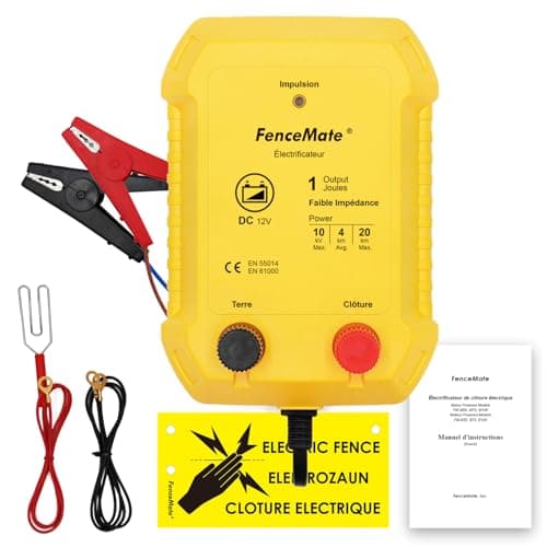 FenceMate Électrificateur clôture electrique batterie 12v, Sortie 1 Joule pour 4 à 20 km, faible impédance tension de pointe 10 kV pour volaille, bétail, animaux de compagnie