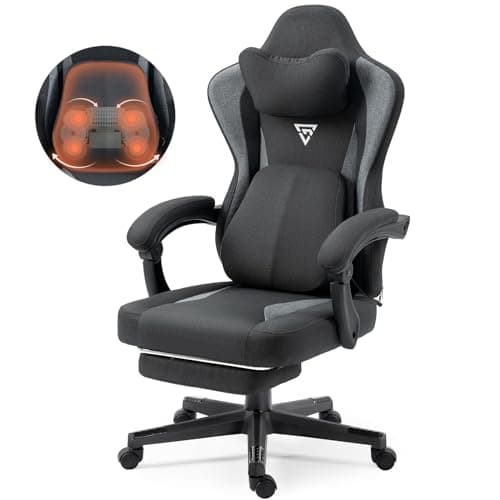 Vigosit Chaise de Gaming avec Soutien Lombaire Chauffant, en Tissu, avec Sac, Coussin de Printemps, Repose-Pieds, Joueur, Charge maximale : 150 kg (Noir)