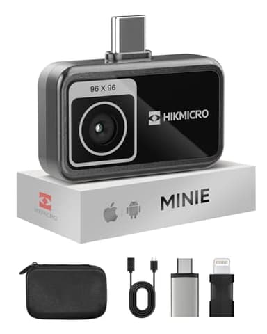 HIKMICRO Camera Thermique MiniE - iOS/Android, Amélioration de l'image SuperIR, 25Hz, pour Téléphone/Tablette, USB-C/Lightning (compatible avec iPhone 15/16)