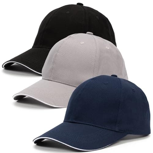 Casquettes de Baseball, 3 Pièces Réglables Casquette Baseball Homme et Femme, Entièrement en Coton Casquette Noire avec Bordure Blanche, pour Golf, Running, Course à Pied et Sports de Plein Air