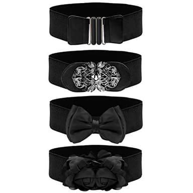 BELLE VOUS Ceinture Femme Grande Taille - Lot 4x Ceinture Elastique Femme Look Vintage Rétro - Ceinture Femme Large pour Robe Extensible de 115 à 125 cm - Grosse Ceinture Taille Haute