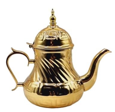 Théière arabe fabriquée en acier inoxydable - Théière à induction avec filtre intégré et poignée authentique traditionnelle, modèle gravé avec design classique arabe, 24 oz