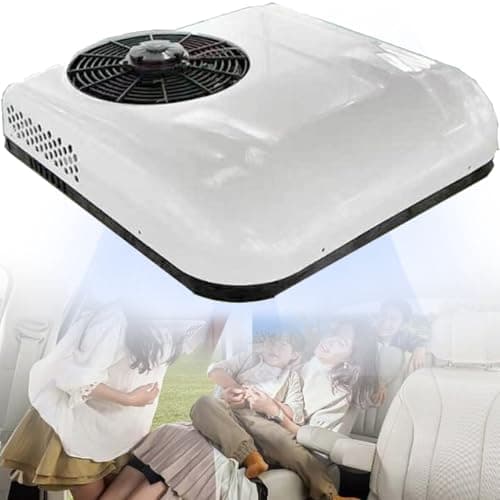 Climatiseur Toit 12V/24V CC pour Camping-Car,Unité Climatisation Toit - sans Conduit,Refroidissement,Climatisation Stationnement avec Télécommande,pour Camping-Cars/Camions/Bus etc,White-12V