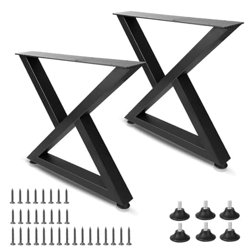 DBREAKS Lot de 2 Pieds de Table Métal, X Type Pied de Table Industriel en Fer, Noirs Pieds de Meuble DIY, 40cm Pieds de Banc en Industriel, Pieds De Table De Bureau avec vis, pour Table a Manger