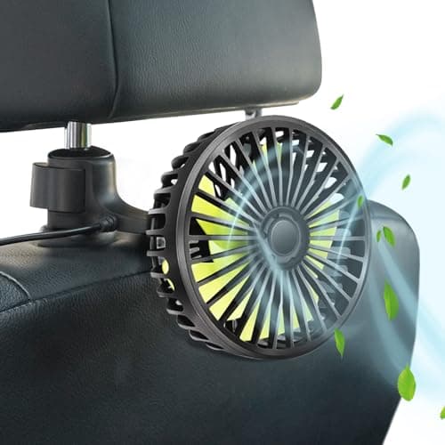 Ventilateur de Voiture 12V, Ventilateur de Voiture Alimenté par USB pour Le Passager Arrière Ventilateur de Refroidissement avec 3 Modes de vent fort et Rotation à 360° Pour Voiture,SUV,RV,Camion,Van
