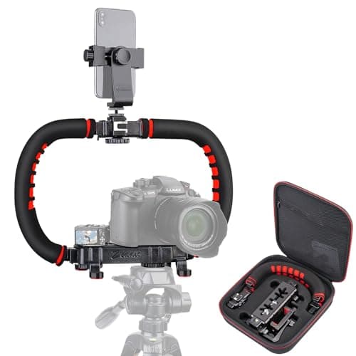 Zeadio Stabilisateur de caméra pour Smartphone, poignée Pliable à poignée avec rig vidéo portatif et étui de Transport, Convient à Toutes Les caméras, caméscopes, Les Smartphones iPhone et Android