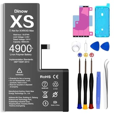 Batterie pour iPhone XS, 4900mAh Batterie de Remplacement Polymère Li-ION Haute Capacité Compatible avec iPhone XS(A2097 A1920 A2100), Battery Interne avec Kit d'Outils de Remplacement