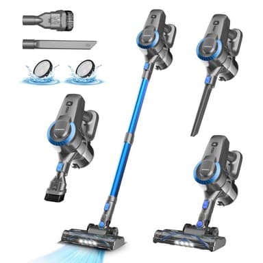 Aspirateur Balai sans Fil N300, 25KPa & 2 Vitesses, Aspirateur sans fil 175W, Aspirateur Léger, 50Min Autonomie, 6 en 1 Aspirateur Balai sans Sac pour Les Poils d'animaux, Tapis, Canapé, Voiture