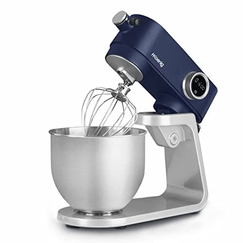 H.Koenig Robot Pétrin Professionnel Multifonctions 5L KM126 Inox bleu mat Puissant 800W, Robot Cuisine Pâtissier Pétrin 8 vitesses, Fouet, Batteur, Crochet, Pétrisseur, Couvercle anti-éclaboussure