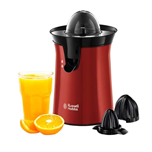 Russell Hobbs Presse Agrumes Electrique [2 Sens Rotation] Colours+ rouge (2 Cônes Interchangeables,sans BPA,lavables lave-vaisselle, stop-goutte,Facile & rapide, Démarrage auto. par pression) 26010-56