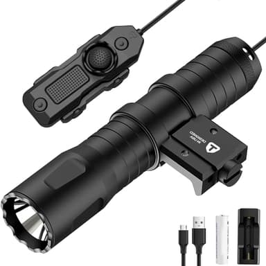 DARKFANG tactique lampe de poche 1250 lumens Picatinny Rail, lampe de poche rechargeable avec interrupteur de pression