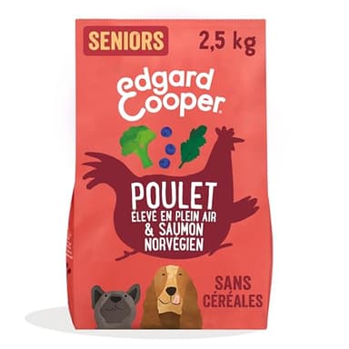 Edgard & Cooper Croquettes Chien Senior, (Poulet & Saumon, 2.5kg), Viande et poisson frais et protéines de qualité, Vrais ingrédients pour chiens, Hypoallergénique, Sans sucres ajoutés