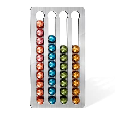 Porte-Capsules Nespresso en Acier, Adhésif, pour 40 Dosettes, 40.6x21.8cm, Compatible Ligne Originale, Idéal Murs/Cuisines - Installation Sans Perçage