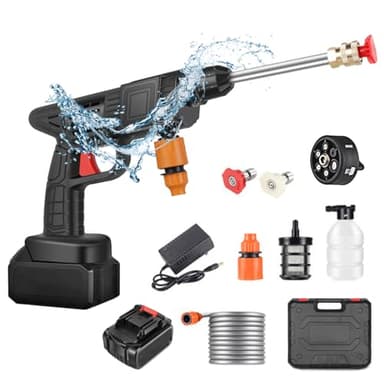 Nettoyeur Haute Pression sans Fil Portable 48 V Max 90 Bar avec Buse Multi-pulvérisation 6 en 1, Tuyau de 5M, Lance D'extension, Outil de Nettoyage de Voiture en Plein Air