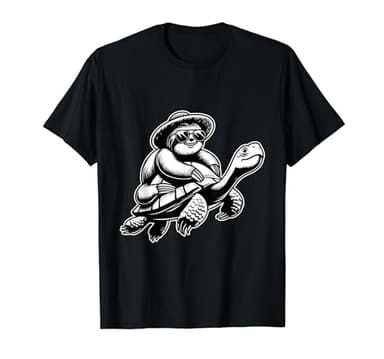Sloth Riding Turtle Lazy Animal Tortoise Funny Cute Graphic T-Shirt