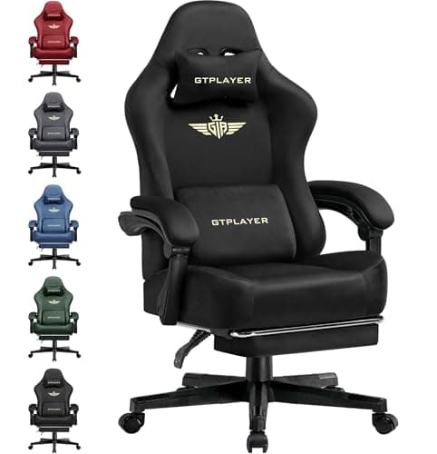 GTPLAYER Chaise de Gaming - Respirante - Ergonomique - Tissu de qualité supérieure - Ergonomique - Dossier réglable à 160° et Repose-Pieds Extensible - Noir