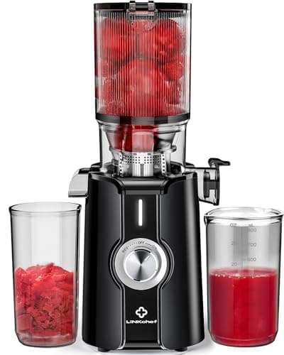 Sans Préparation Extracteur de Jus Vertical, Nettoyage Rapide Extracteur de Jus Lent, 115mm Machine a Jus de Fruit Extracteur Entiers, Facile à installer, LINKChef 1.2L, 200w, Noir