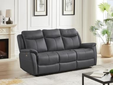 Vente-unique - Canapé 3 Places Relax électrique en Cuir de Vachette Gris Anthracite NOMAJO