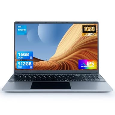 Hcjip Ordinateur Portable 15,6 Pouces, 16Go RAM 512Go SSD PC Portable, Celeron N5095 Processeur Quad-Core, FHD 1080P, USB 3.0, Mini HDMI, TF, Bluetooth, WiFi (Argenté)