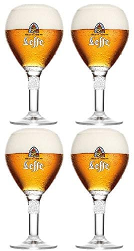 Verres Leffe - Set de 4 verres - 33cl par verre - Calice officiel Leffe "Grande Tige" - Parfait pour boire Leffe Blonde, Marron, Rubis, Double, Triple + 4 Tapis de bière Leffe