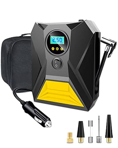 Gemokrt Gonfleur Pneus Voiture, 12V Compresseur À Air Portatif avec Fonction Mémoire, 3 Adaptateurs de Buses, Gonflage Rapide Compresseur pour Vélo