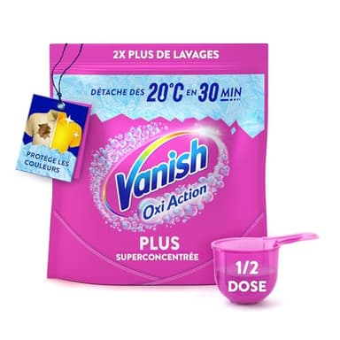 Vanish Oxi Action Plus - Poudre Super Concentrée - Détachant Textile et Anti-Décoloration - 2x plus de lavages - 500gr