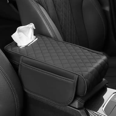 VIRIECH Coussin d'Accoudoir de Voiture avec Boîte à Mouchoirs, Coussin pour Accoudoir de Siège, Tapis d'Accoudoir en Mousse à Mémoire de Forme Compatible avec la Plupart des Voitures, SUV