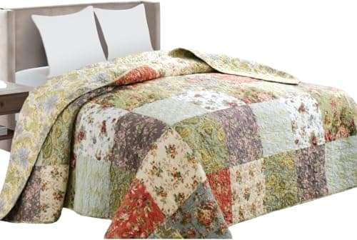 Couvre-lit en patchwork Dakota au design vintage - Pour lit double - Style patchwork - 220 x 240 cm